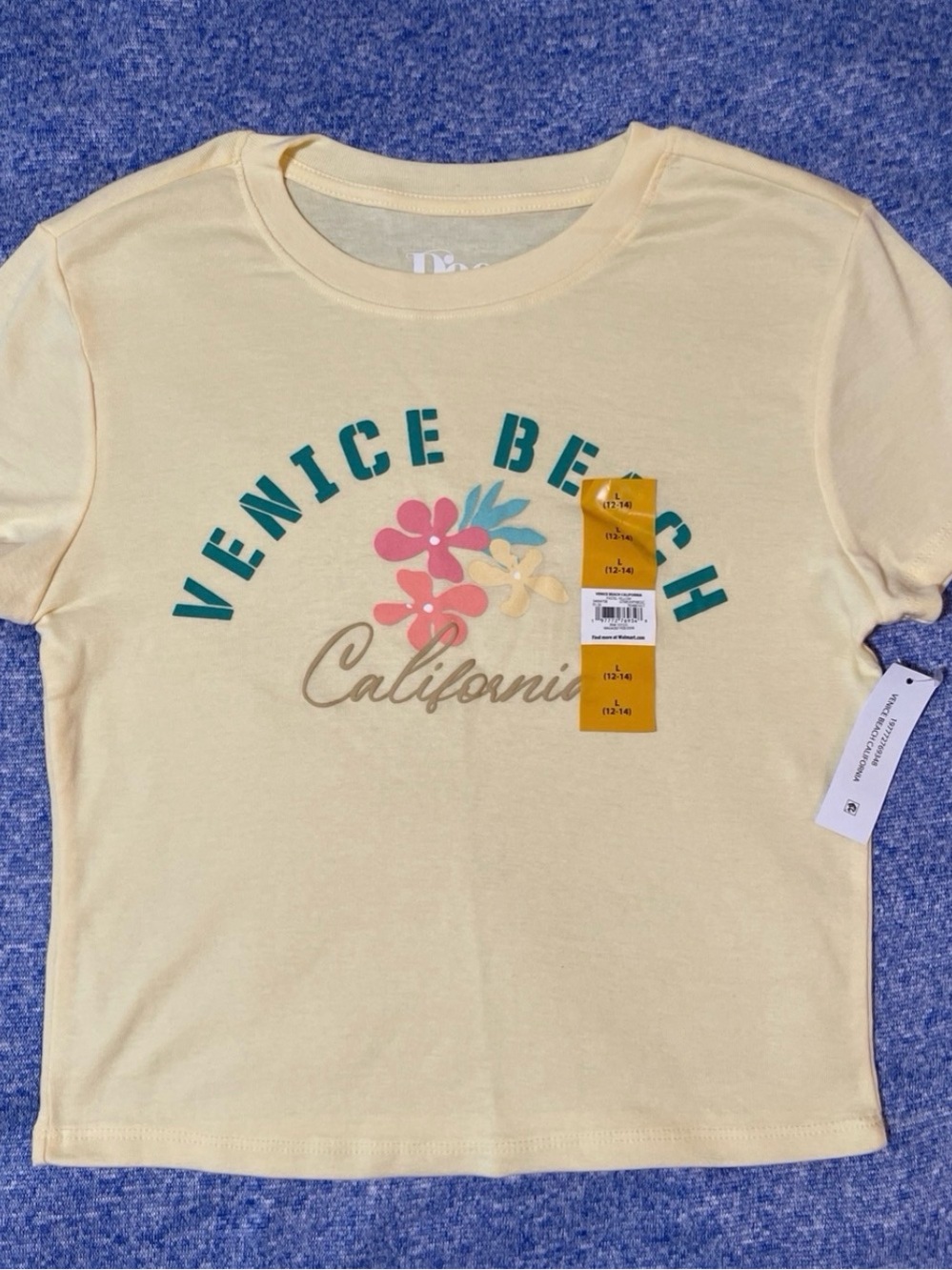 Floral 'Venice Beach California' Graphic Tee - Pale Yellow